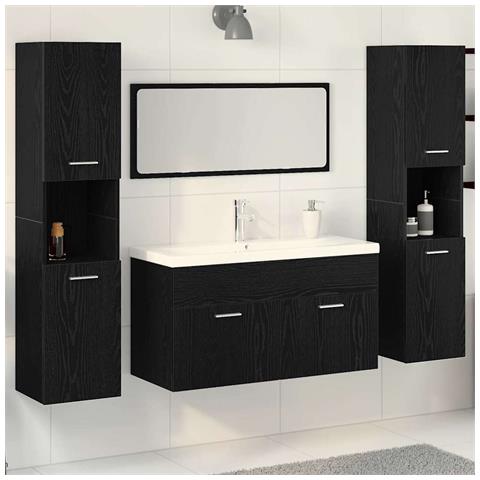 Set di mobili per il bagno 4 pcs Rovere Nero 30 x 30 x 130 cm - Foto 2