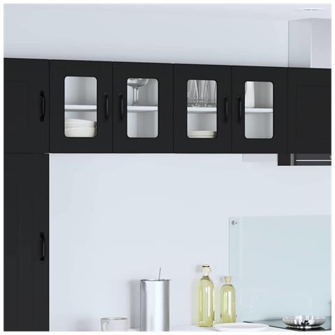 Pensile cucina con porta Nero 60 x 31 x 40 cm Legno multistrato - Foto 2
