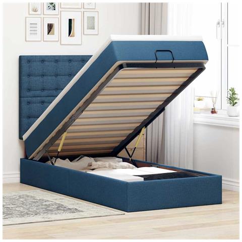 Struttura Letto Pouf con Materasso Blu 80x200 cm in Tessuto - Foto 2