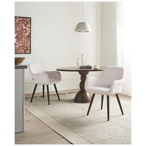 Set Di 2 Sedie Da Pranzo Mori Velluto A Coste Beige Chiaro - Foto 1
