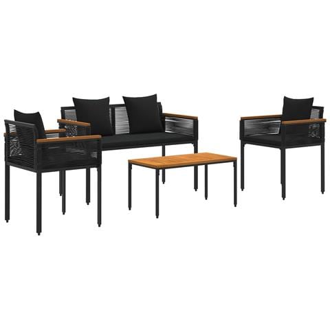 Set di Mobili da Esterno con cuscino 4 pcs Nero Rattan in PE - Foto 1