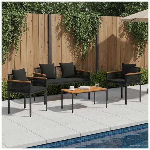 Set di Mobili da Esterno con cuscino 4 pcs Nero Rattan in PE - Foto 2