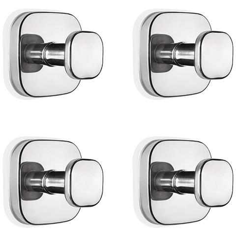 Ganci A Ventosa Quadrati Lucidi 4 Pezzi — Acciaio Inossidabile Senza Fori, Resistenti All'umidità Per Asciugamani E Bagno - Foto 1