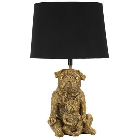 Lampada Da Tavolo Dog In Resina Oro E Nero Con Paralume In Tessuto - Foto 1