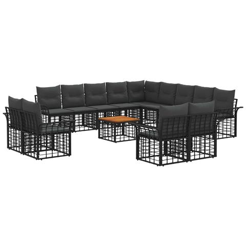Set di divani da esterno 14 pcs Nero e Grigio scuro Poliestere - Foto 1