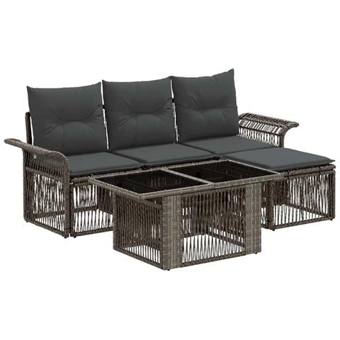 Set Divano da Giardino 5 pz Grigio e Grigio Scuro polyrattan - Foto 1