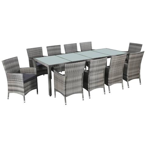 Set da Pranzo da Giardino 11 pz con Cuscini Polyrattan Grigio - Foto 1