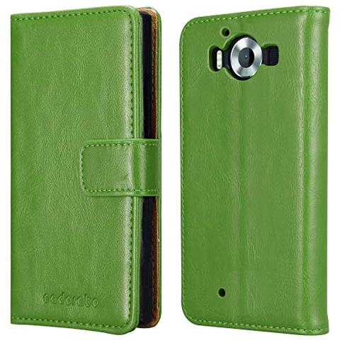 Custodia Compatibile Con Nokia Lumia 950 In Verde Erbe - Coperchio Protettiva Con Chiusura Magnetica, Funzione Stand E Tasca Per Le Carte - Foto 2