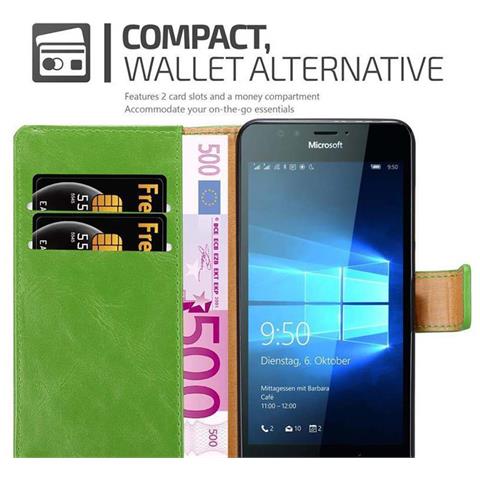 Custodia Compatibile Con Nokia Lumia 950 In Verde Erbe - Coperchio Protettiva Con Chiusura Magnetica, Funzione Stand E Tasca Per Le Carte - Foto 8