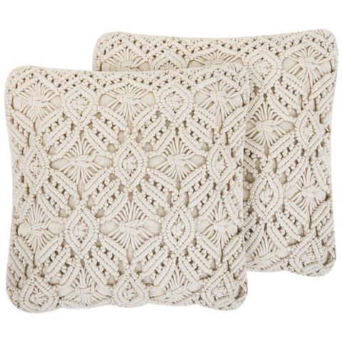 Set Di 2 Cuscini In Cotone Macramè Beige Chiaro 45 X 45 Cm Esenkoy - Foto 15
