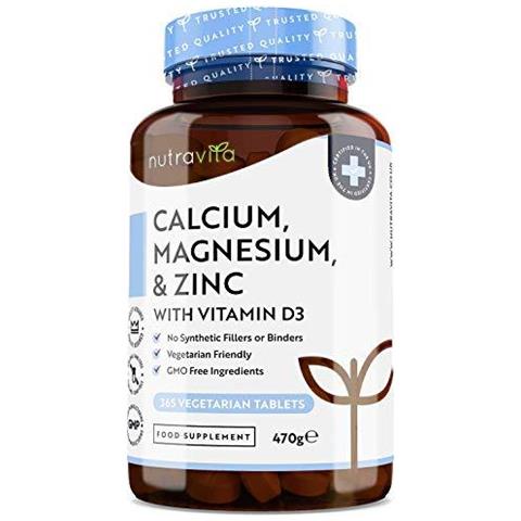 Calcio Magnesio Zinco E Vitamina D3-365 Vegetariani Compresse - Ad Alta Resistenza Di Calcio Supplemento - 6 Mese Dapprovvigionamento Delle Vegetariana Osteo Supplemento - Made In Uk Da - Foto 1
