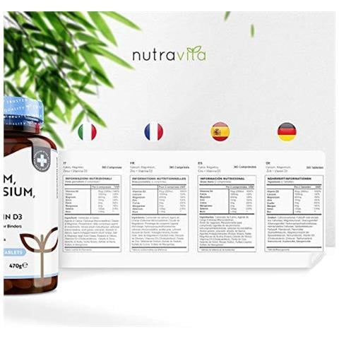 Calcio Magnesio Zinco E Vitamina D3-365 Vegetariani Compresse - Ad Alta Resistenza Di Calcio Supplemento - 6 Mese Dapprovvigionamento Delle Vegetariana Osteo Supplemento - Made In Uk Da - Foto 2