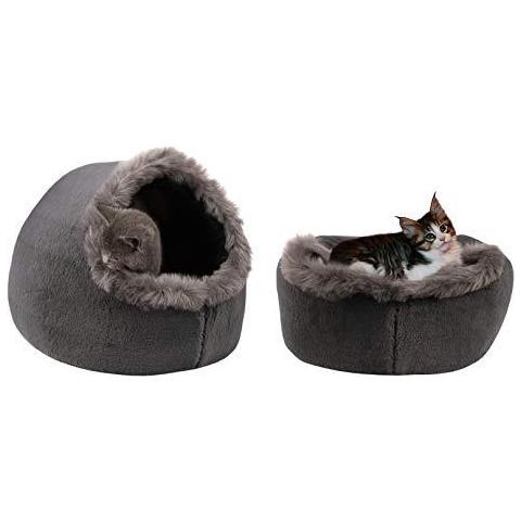 Cat Piccolo Cane Accogliente Bed Animali Igloo Letto Hideout Cave Cuscino Lavabile Grigio - Foto 2