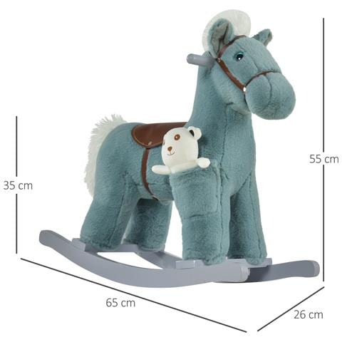 Cavallo A Dondolo In Peluche E Legno Con Suoni E Orsetto Per Bimbi Da 18-36 Mesi Blu - Foto 2