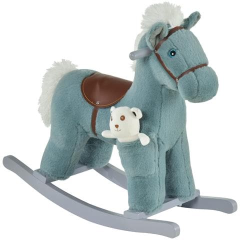 Cavallo A Dondolo In Peluche E Legno Con Suoni E Orsetto Per Bimbi Da 18-36 Mesi Blu - Foto 1
