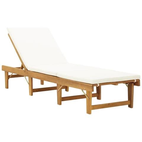 Lettino Sole Pieghevole Cuscino Massello Acacia Bianco Crema - Foto 1