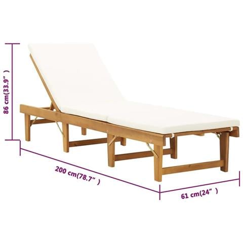 Lettino Sole Pieghevole Cuscino Massello Acacia Bianco Crema - Foto 7