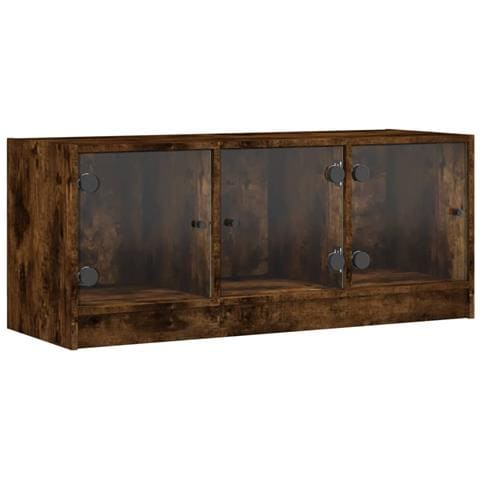 Mobile Porta Tv Con Ante In Vetro Rovere Fumo 102x37x42 Cm - Foto 2