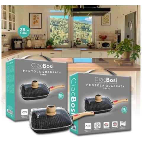 Trade Shop - Padella Quadrata Con Manico Coperchio 28cm 1,86lt Per Piano Cottura Alimenti T-9479 - Foto 1