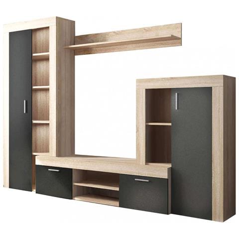 Parete Attrezzata Grande Da Soggiorno In Legno Nobilitato Bilaminato Con Spazio Porta Tv Oscar - Black - Foto 1