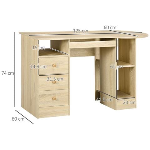 Scrivania Da Pc Per Ufficio Con Scaffali, Cassetti E Ripiano Testiera In Legno, 125x60x74cm - Foto 6