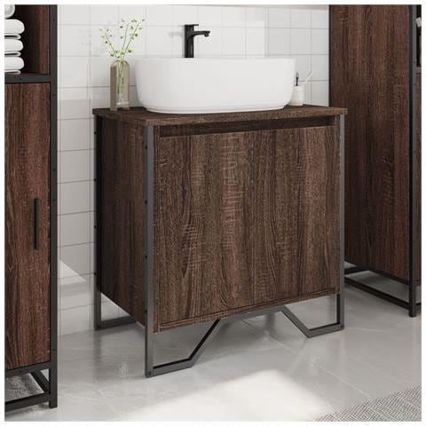 Mobile Lavabo Bagno Rovere Marrone 60x35x60cm In Truciolato - Foto 3