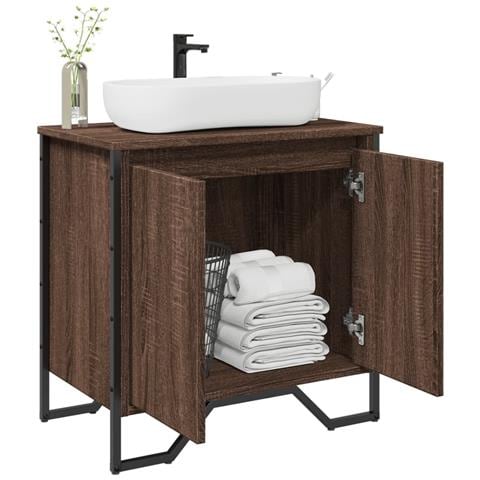 Mobile Lavabo Bagno Rovere Marrone 60x35x60cm In Truciolato - Foto 1
