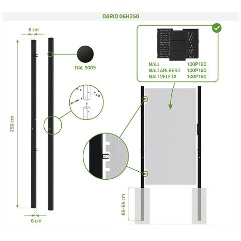 Cancello In Acciaio 1m Nali Veleta H. 180cm Nero Opaco + 2 Pali Dario In Acciaio - Foto 8