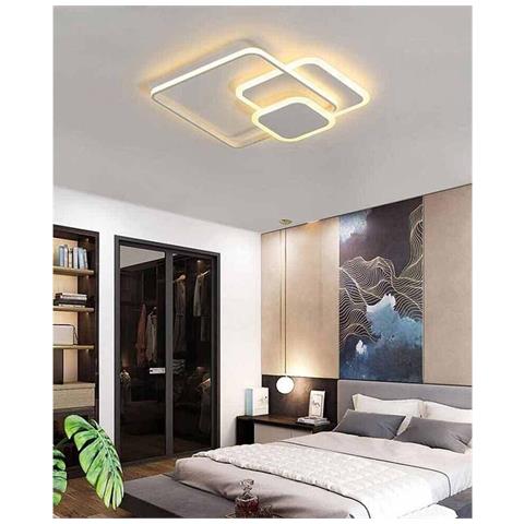Plafoniera Led Luce Calda Lampadario 3 Quadrati 48 Watt Quadrato Moderno - Foto 2