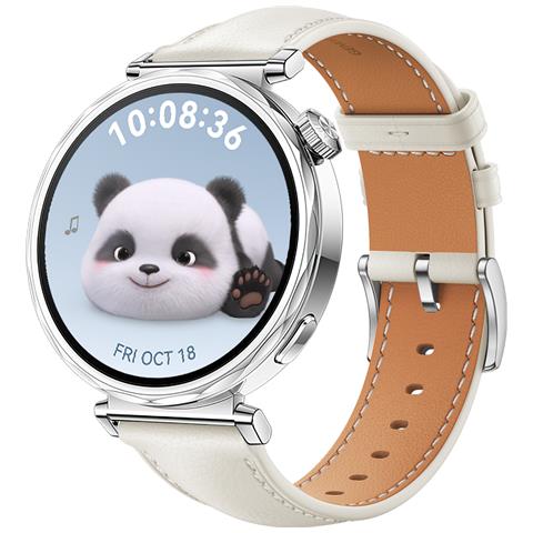Cinturino In Vera Pelle Per Huawei Watch Gt5 - 18mm White + Silver - Foto 1