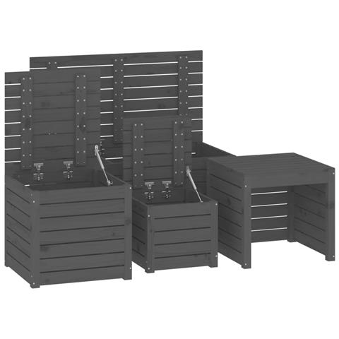 Set Cassette da Giardino 4 pz Grigio in Legno Massello di Pino - Foto 10