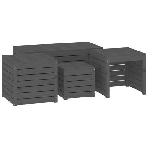 Set Cassette da Giardino 4 pz Grigio in Legno Massello di Pino - Foto 1