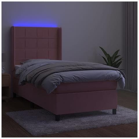 Letto a Molle con Materasso e LED Rosa 100x200 cm in Velluto - Foto 2