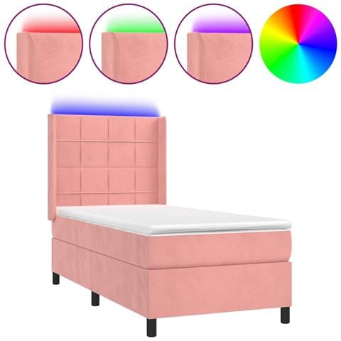 Letto a Molle con Materasso e LED Rosa 100x200 cm in Velluto - Foto 1