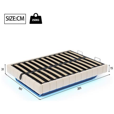 Letto Imbottito 160x200 Cm, Struttura Letto Flottante Idraulica, Senza Testiera , Beige - Foto 2