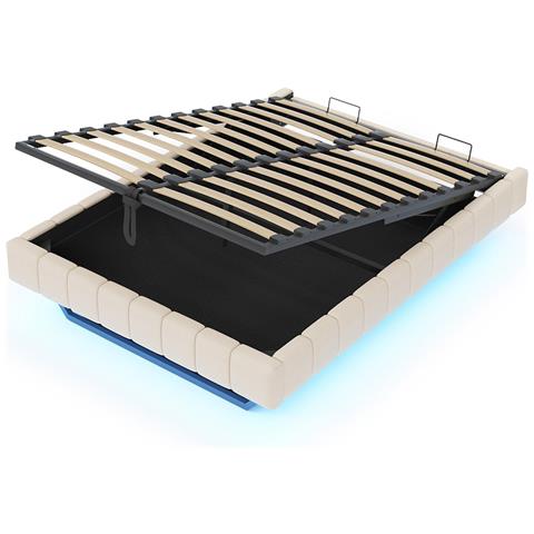 Letto Imbottito 160x200 Cm, Struttura Letto Flottante Idraulica, Senza Testiera , Beige - Foto 4