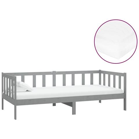 Divano Letto Con Materasso 90x200 Cm Grigio In Legno Di Pino - Foto 1