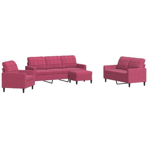 Set di Divani 4 pz con Cuscini Rosso Vino in Velluto - Foto 1