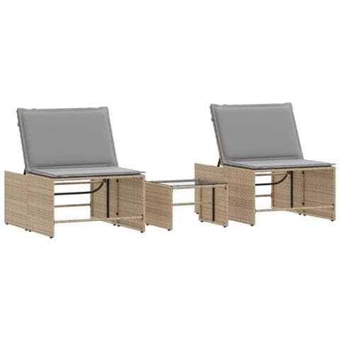 Lettini Prendisole 2 pz con Tavolino Beige in Polyrattan - Foto 1