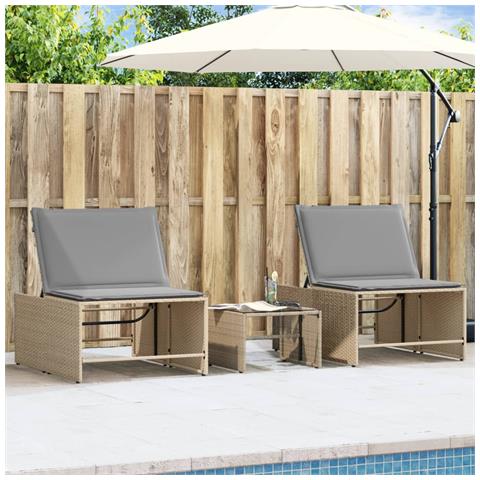 Lettini Prendisole 2 pz con Tavolino Beige in Polyrattan - Foto 2
