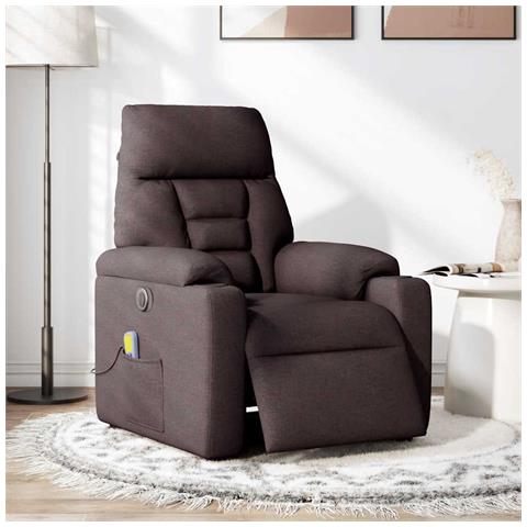 Poltrona Massaggio Reclinabile Elettrica Marrone Scuro Tessuto - Foto 2