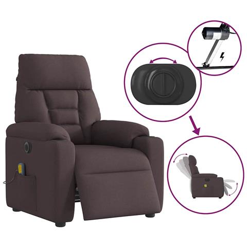 Poltrona Massaggio Reclinabile Elettrica Marrone Scuro Tessuto - Foto 9