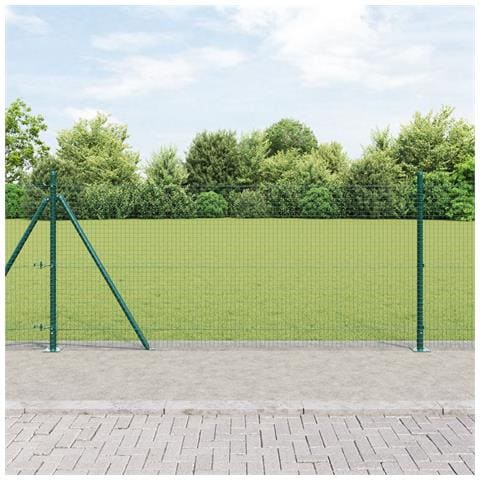 Recinzione in Rete Saldato con 13 Pali Flangiati Verde 1x50 m Acciaio - Foto 2