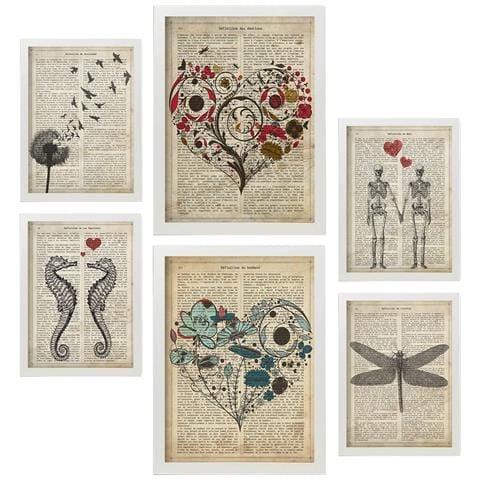 Set Di 6 Stampe Collezione Di Piatti Con Testo Vintage E Collage Estetico Per La Decorazione D'interni A3 & A4 Cornice Bianca - Foto 1