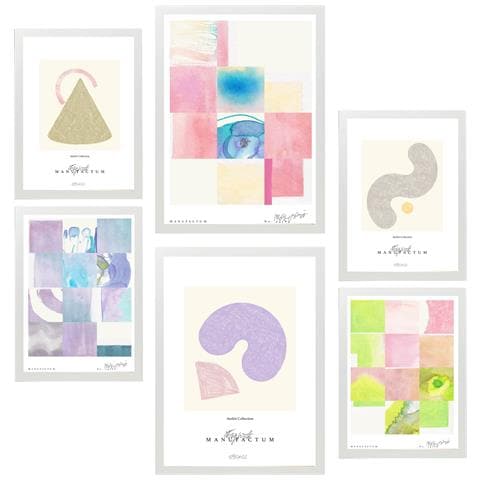 Set Di 6 Stampe Pittura Decorativa Astratta Pastello Con Cornice E Illustrazioni Di Design Per La Decorazione Murale A3 & A4 Cornice Bianca - Foto 1