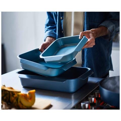 Set Di Tre Teglie Da Arrosto Antiaderenti Nest Oven Salvaspazio Maneggevoli In Acciaio Al Carbonio Adatte Per Forno Colore Blu - Foto 2