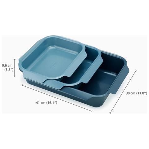 Set Di Tre Teglie Da Arrosto Antiaderenti Nest Oven Salvaspazio Maneggevoli In Acciaio Al Carbonio Adatte Per Forno Colore Blu - Foto 5