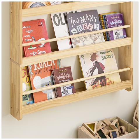 Libreria Montessori Per Bambini Con 4 Ripiani A Parete Per Libri E Giochi Naturale - Foto 7
