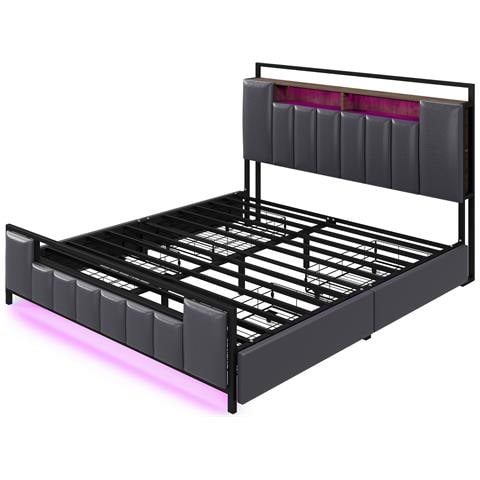 Letto Imbottito Multifunzionale Con Cassetti E Illuminazione Led - Foto 2