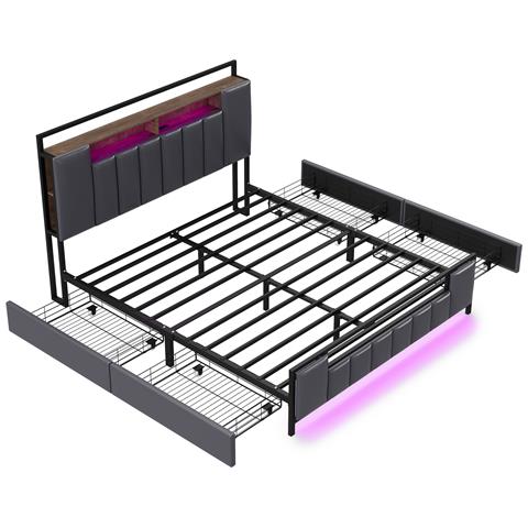 Letto Imbottito Multifunzionale Con Cassetti E Illuminazione Led - Foto 1